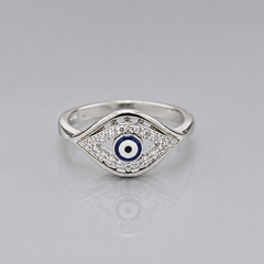 Silver Blue Evil Eye Pave Marquise Ring