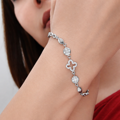 Silver Floral Crystal Link Bracelet