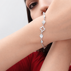 Silver Floral Crystal Link Bracelet