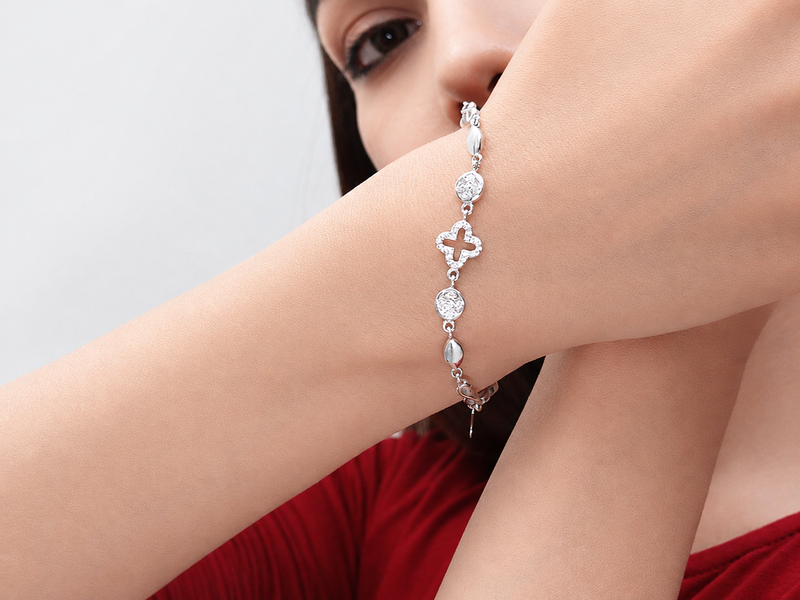 Silver Floral Crystal Link Bracelet