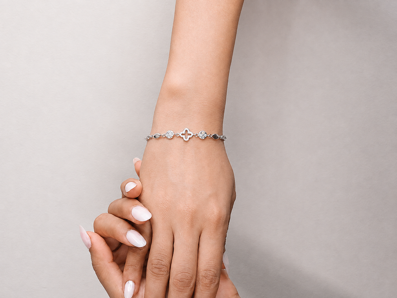 Silver Floral Crystal Link Bracelet