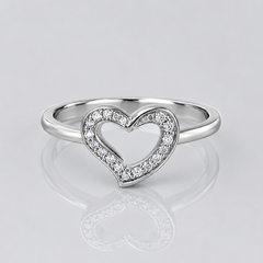 Silver Open Pave Heart Ring