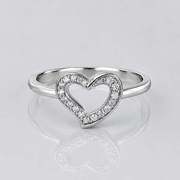 Silver Open Pave Heart Ring