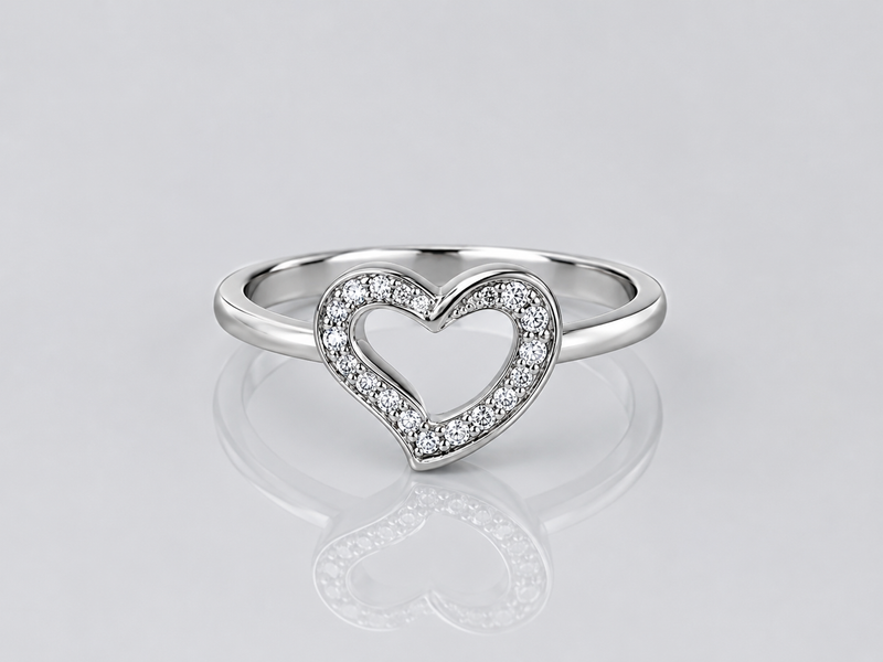 Silver Open Pave Heart Ring