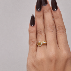 Golden CZ Halo Square Centre Ring