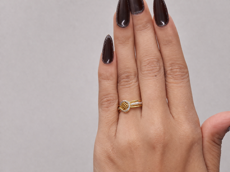 Golden CZ Halo Square Centre Ring