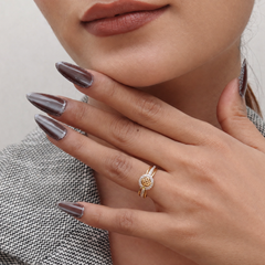 Golden CZ Halo Square Centre Ring