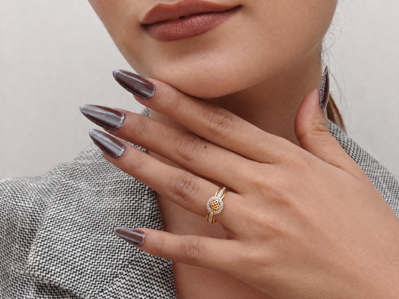 Golden CZ Halo Square Centre Ring