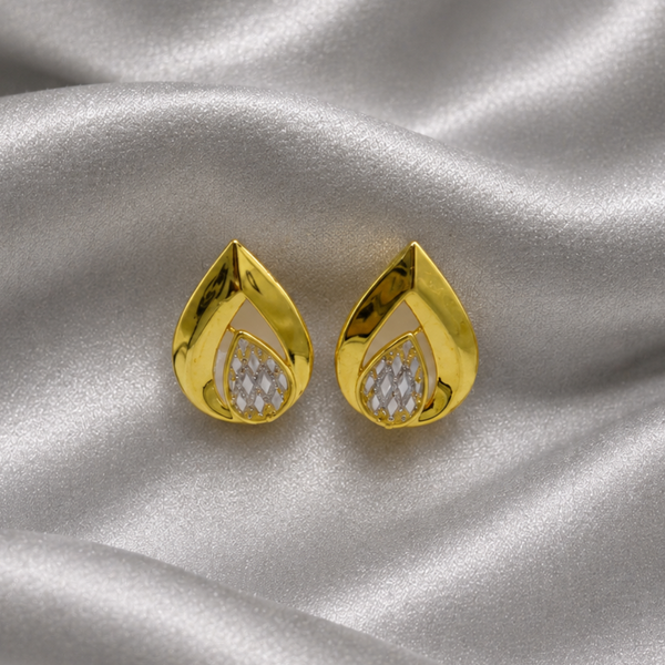 Two-Tone Golden Large Teardrop CZ Studs