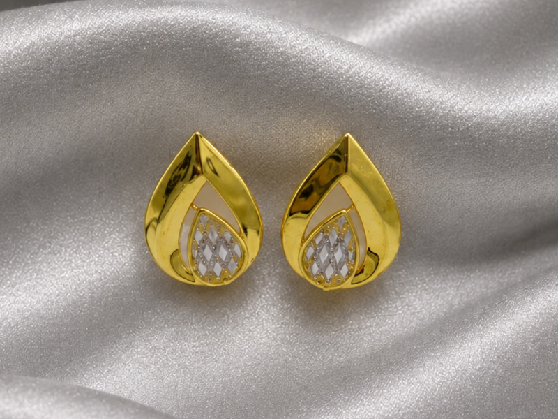 Two-Tone Golden Large Teardrop CZ Studs