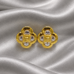 Two-Tone Golden Four-Petal Clover CZ Studs