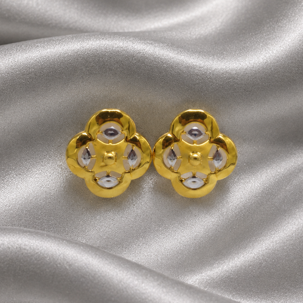 Two-Tone Golden Four-Petal Clover CZ Studs