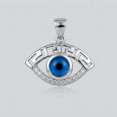 Silver Greek Key Evil Eye Pendant