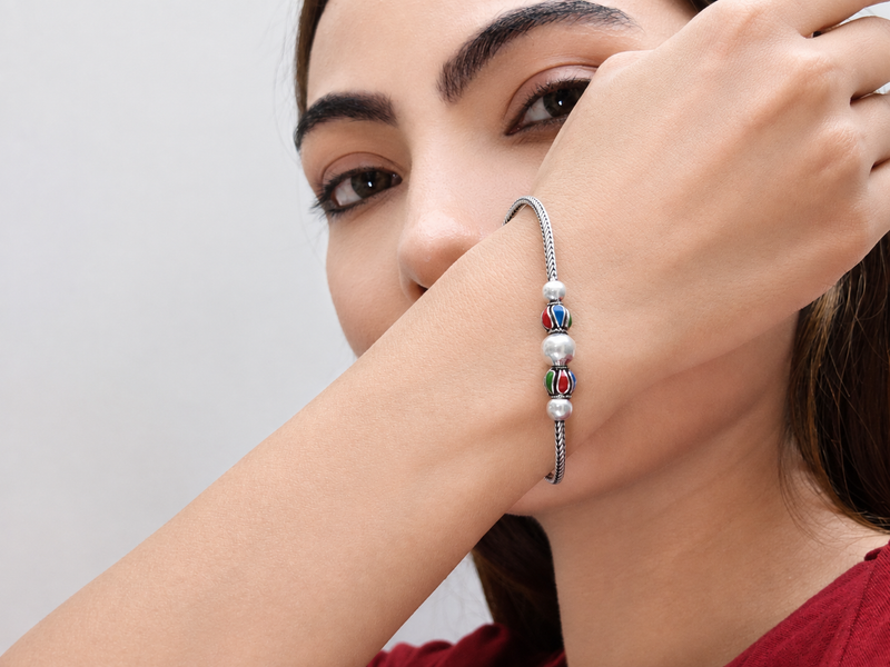 Silver Tricolour Bead Bracelet