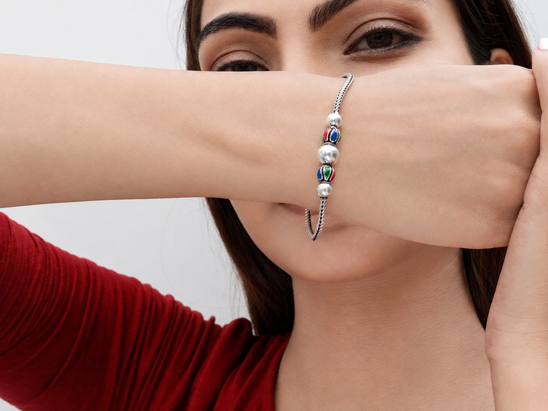 Silver Tricolour Bead Bracelet