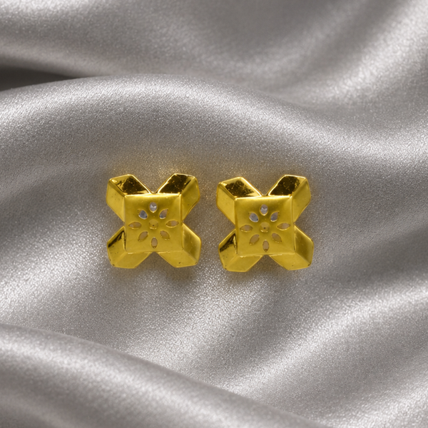 Golden Four-Petal Textured Studs