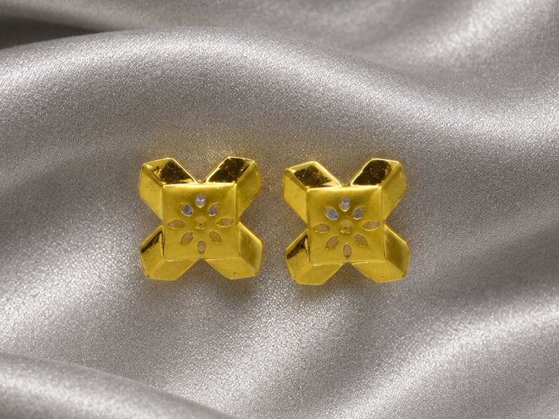 Golden Four-Petal Textured Studs
