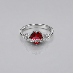 Silver Red Trillion Stone Pave Crescent Ring