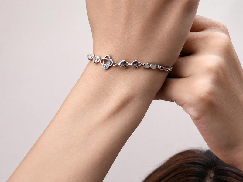 Silver Blue Floral Link Bracelet