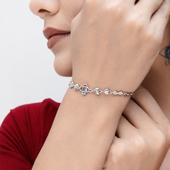 Silver Blue Floral Link Bracelet