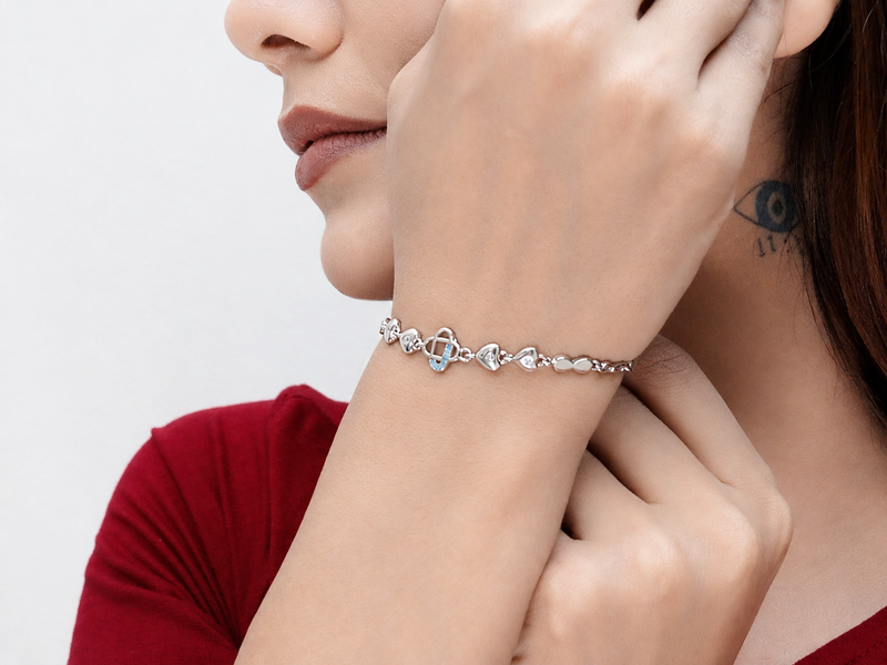 Silver Blue Floral Link Bracelet