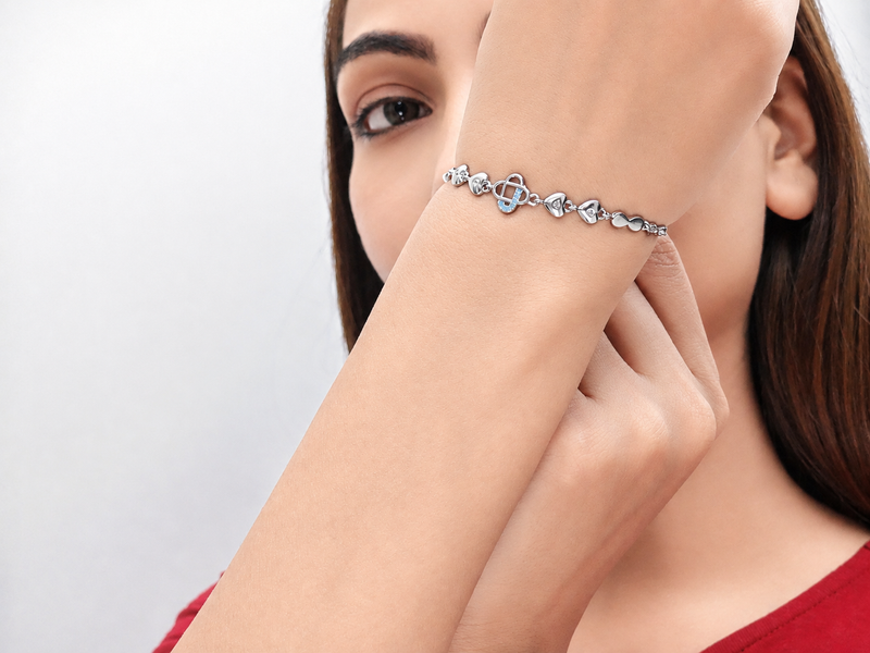 Silver Blue Floral Link Bracelet