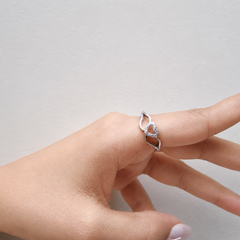 Silver Open Pave Heart Crossover Ring