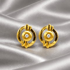 Golden Round Disc CZ Centre Studs