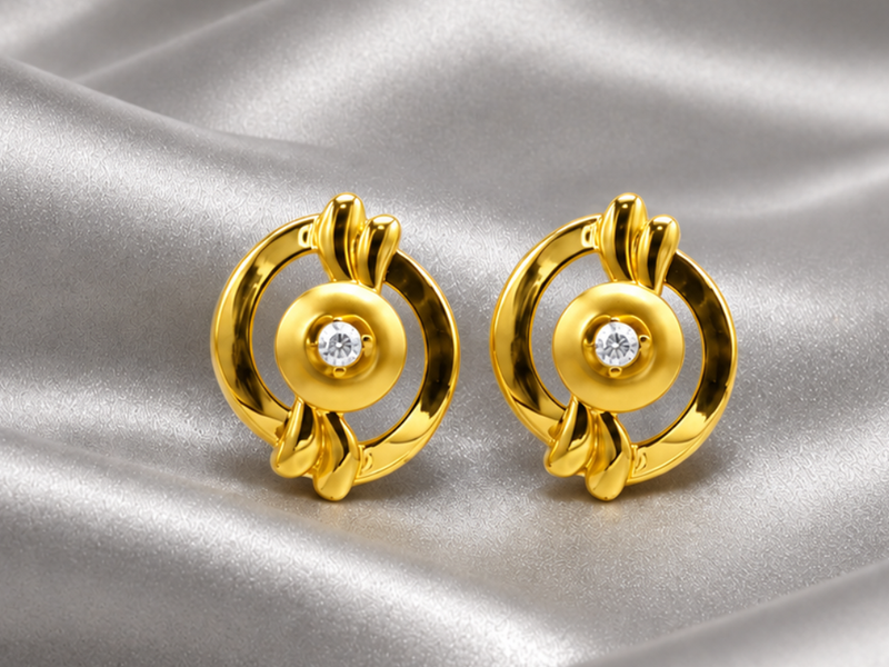 Golden Round Disc CZ Centre Studs