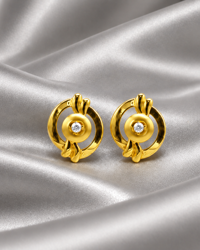 Golden Round Disc CZ Centre Studs