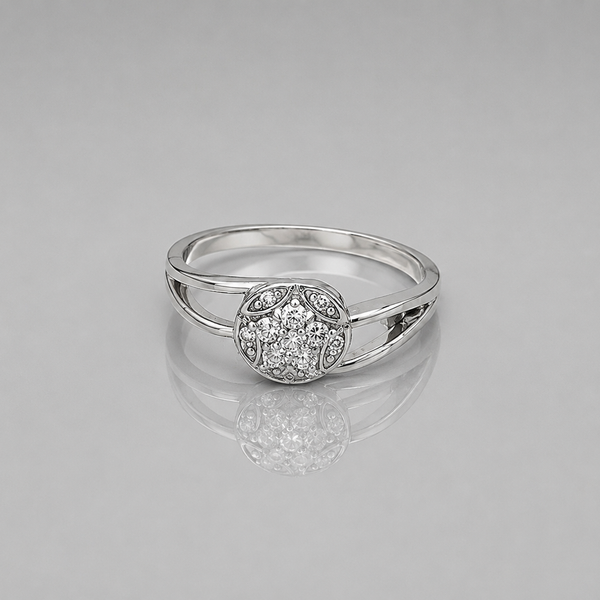 Silver Round Pave Cluster Split-Shank Ring