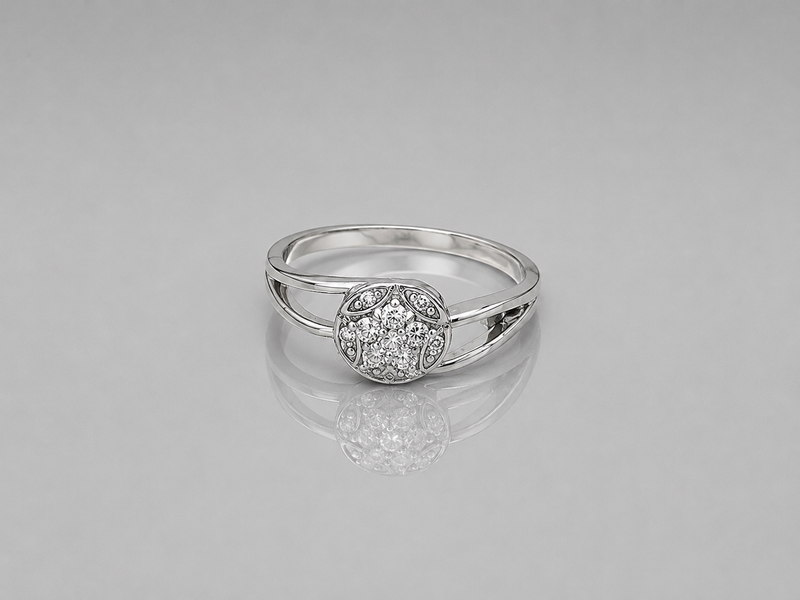 Silver Round Pave Cluster Split-Shank Ring