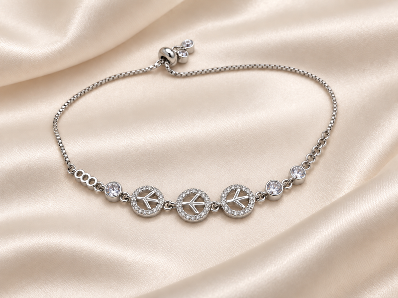 Silver Round Halo Station Bracelet