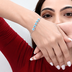 Silver Aqua Halo Station Bracelet