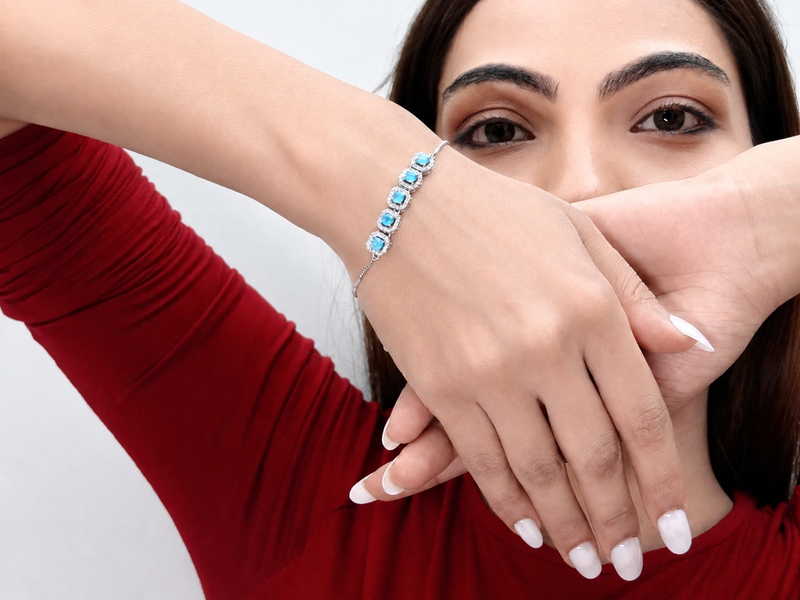 Silver Aqua Halo Station Bracelet