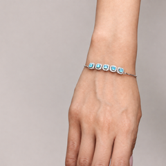 Silver Aqua Halo Station Bracelet