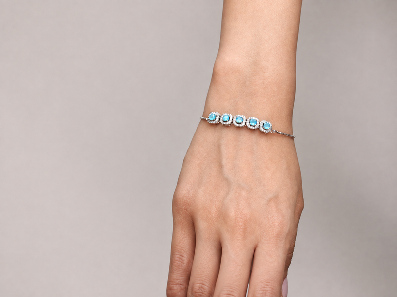 Silver Aqua Halo Station Bracelet