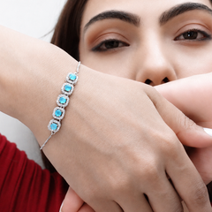 Silver Aqua Halo Station Bracelet