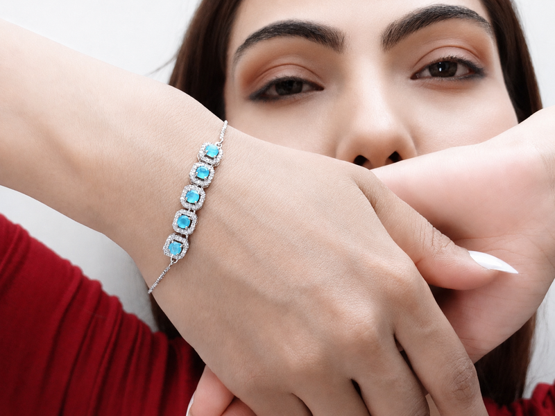 Silver Aqua Halo Station Bracelet