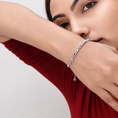 Silver Rainbow Stone Bar Bracelet