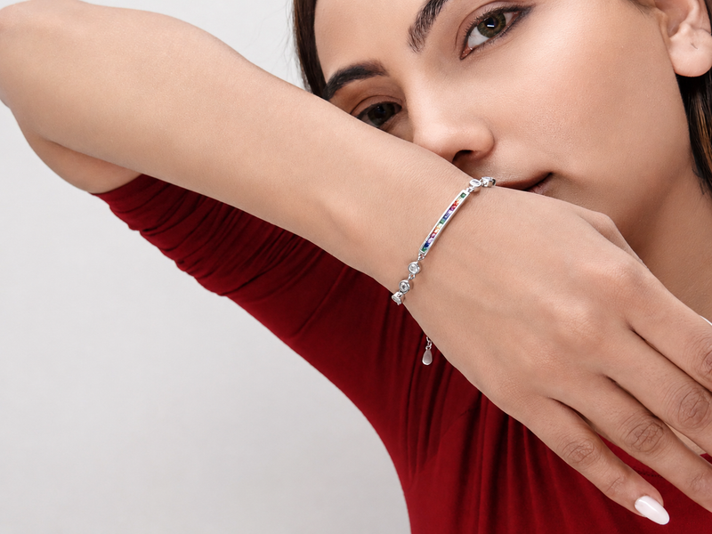 Silver Rainbow Stone Bar Bracelet