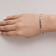 Silver Rainbow Stone Bar Bracelet