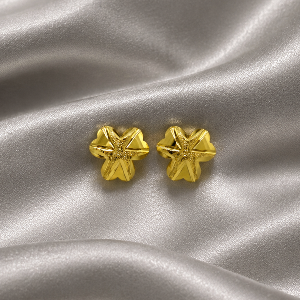 Golden Three-Petal Flower Studs