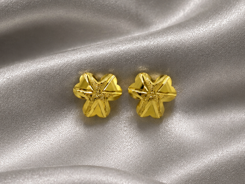 Golden Three-Petal Flower Studs