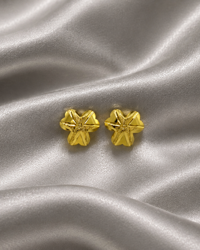 Golden Three-Petal Flower Studs