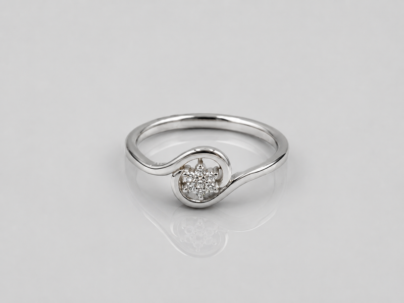 Silver Pave Cluster Circle Wave Ring