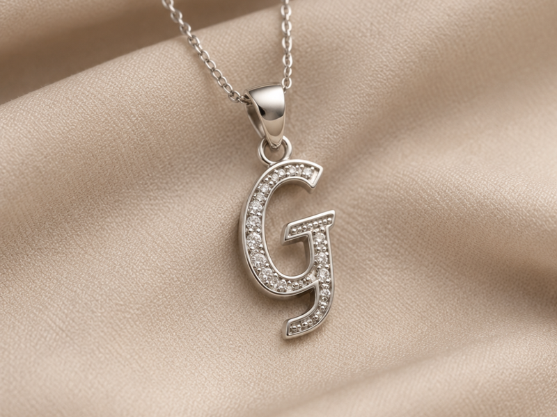 Silver Pave G Initial Pendant