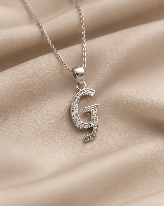 Silver Pave G Initial Pendant