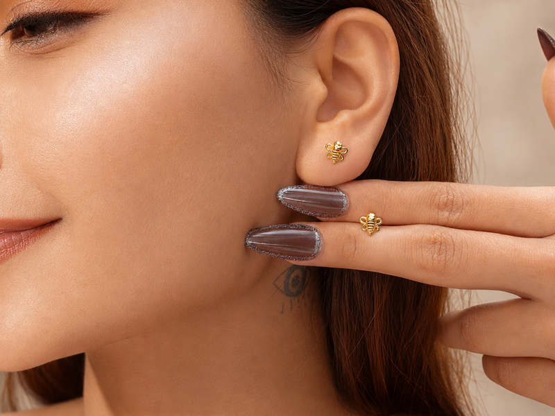 Golden Enamel Bee Studs