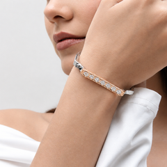 Silver Bracelet with Rose Gold Tone Hexagon Pavé Bar